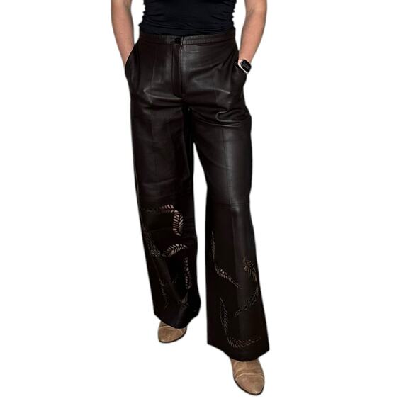 COS Broderie Anglaise Leather Utility Trouser Pants Women's Size 6 Cutout NWT